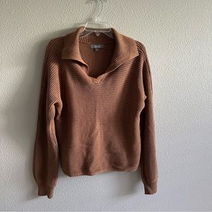 Marled brown collared knit sweater